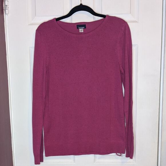 Basic Editions Women's Raspberry Pink Swiss Dot Long Sleeve Pullover Sweater M - Picture 1 of 12